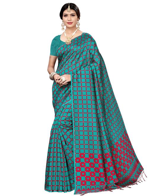 checkered printed saree with blouse - 17550781 - Very Small Image - 1