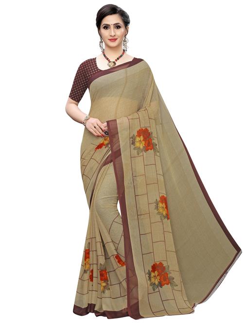 floral printed saree with blouse - 17550802 - Very Small Image - 1