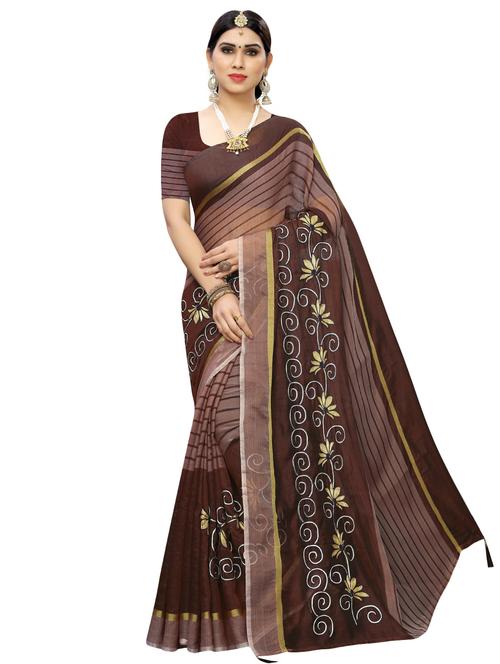 floral printed saree with blouse - 17550804 - Very Small Image - 1