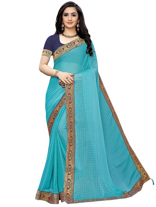 checkered bordered saree - 17550841 - Very Small Image - 1