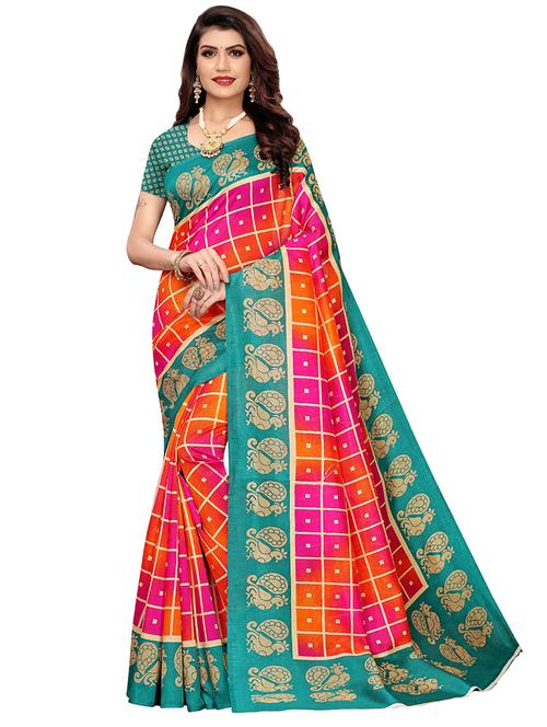 check printed saree - 17550847 - Very Small Image - 1