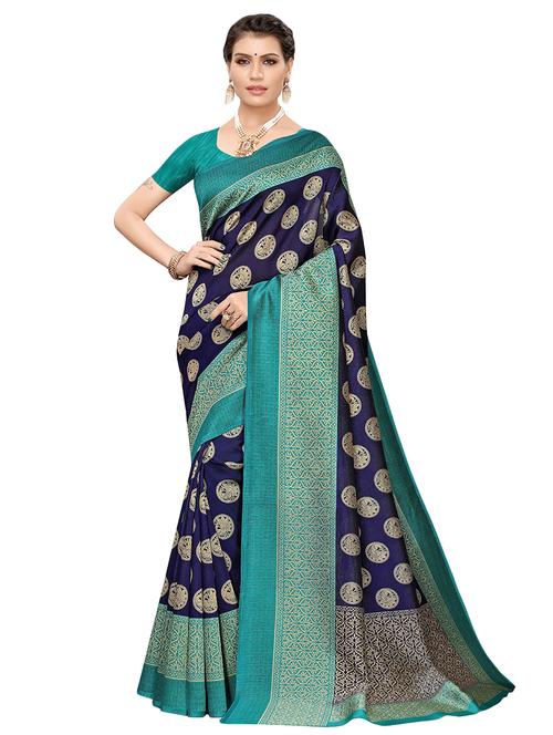 ethnic motif printed saree with blouse - 17550853 - Very Small Image - 1