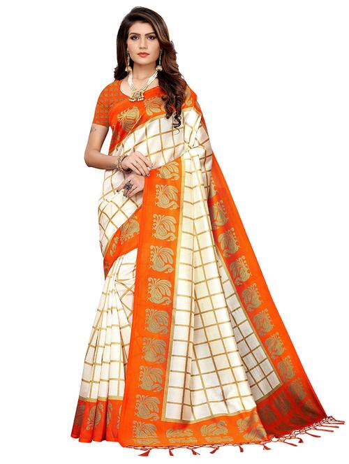 check printed saree with blouse - 17550859 - Very Small Image - 1