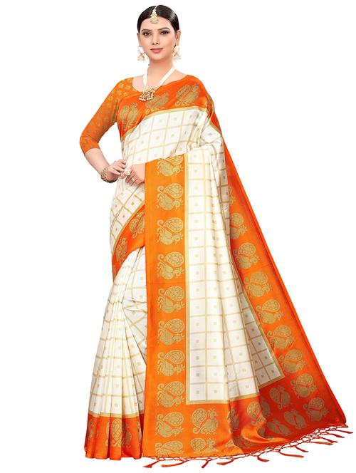 check printed saree with blouse - 17550897 - Very Small Image - 1