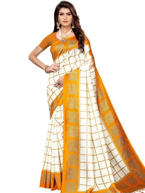 checkered printed saree with blouse - 17550939 - Very Small Image - 1