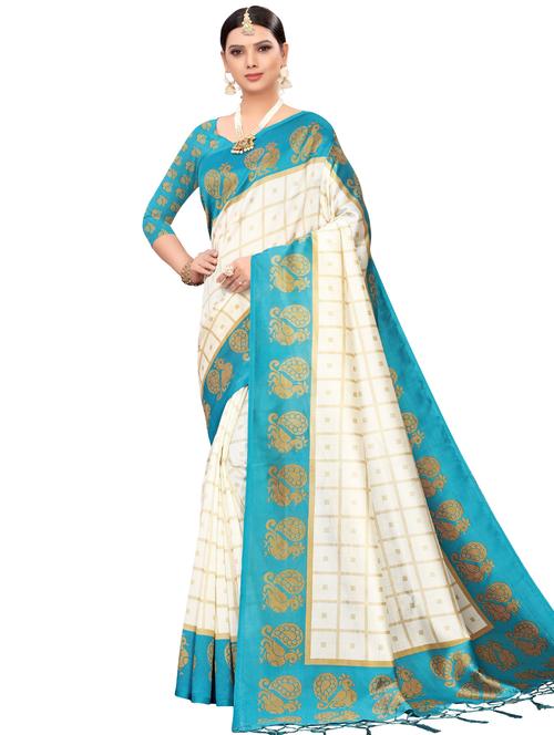 check printed saree with blouse - 17551046 - Very Small Image - 1