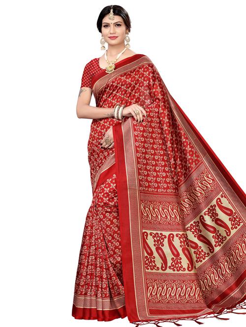 maroon self design saree with blouse - 17551057 - Very Small Image - 1