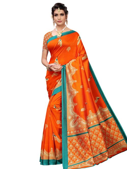 ethnic motf printed saree with blouse - 17551073 - Very Small Image - 1