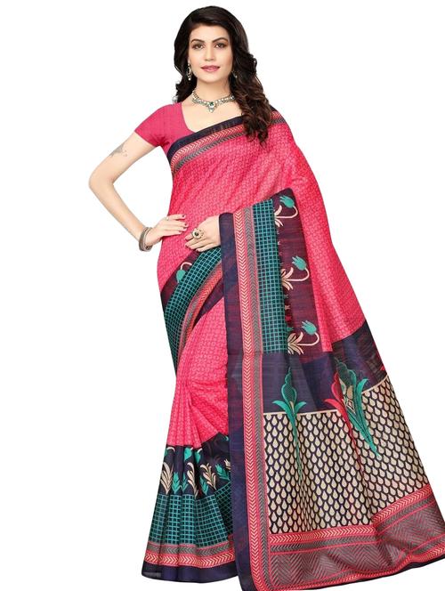 floral printed saree with blouse - 17551082 - Very Small Image - 1