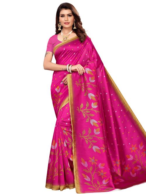 floral printed saree with blouse - 17551088 - Very Small Image - 1