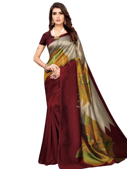 floral printed saree with blouse - 17551098 - Very Small Image - 1