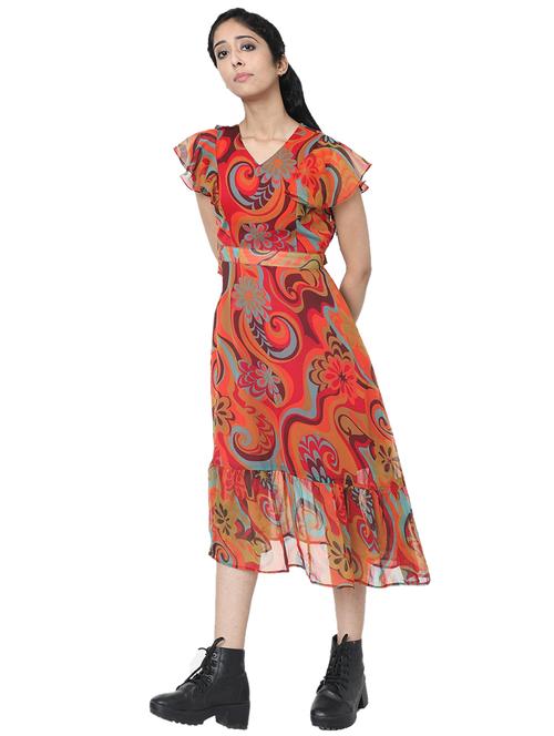 v-neck printed fit & flare dress - 17551197 - Very Small Image - 1