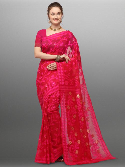 self design jamdani saree with blouse - 17551241 - Very Small Image - 1