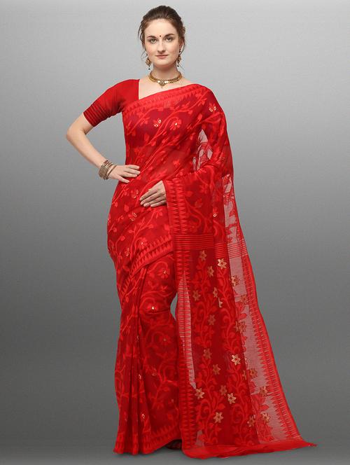self design jamdani saree with blouse - 17551242 - Very Small Image - 1