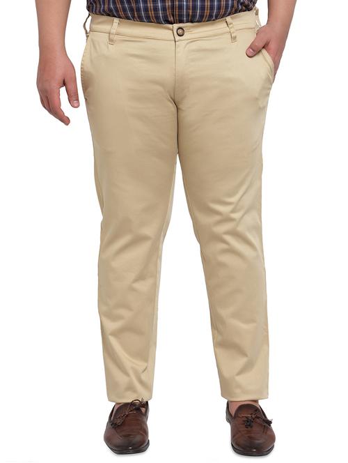 pluss beige solid chinos - 17551272 - Very Small Image - 1