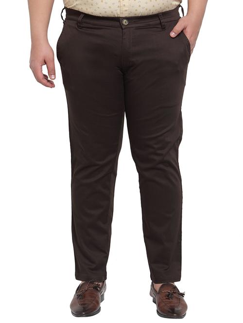 pluss brown solid chinos - 17551275 - Very Small Image - 1