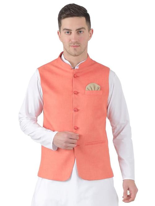 orange solid nehru jacket - 17551865 - Very Small Image - 1