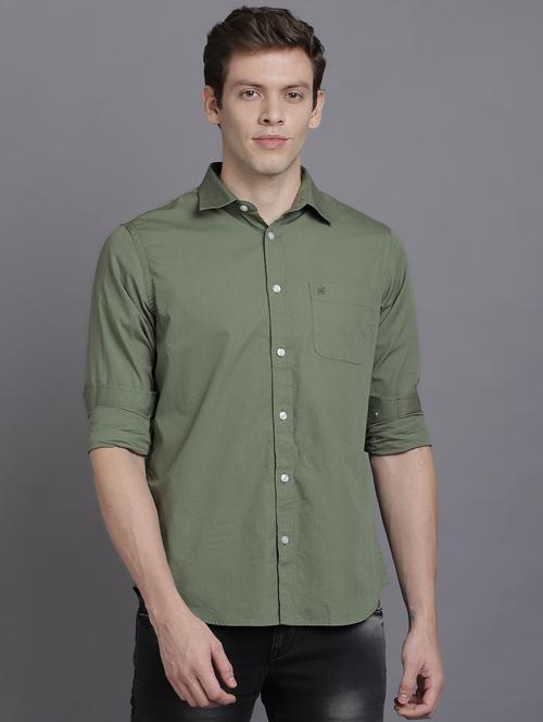 olive green solid casual shirt - 17552452 - Very Small Image - 1