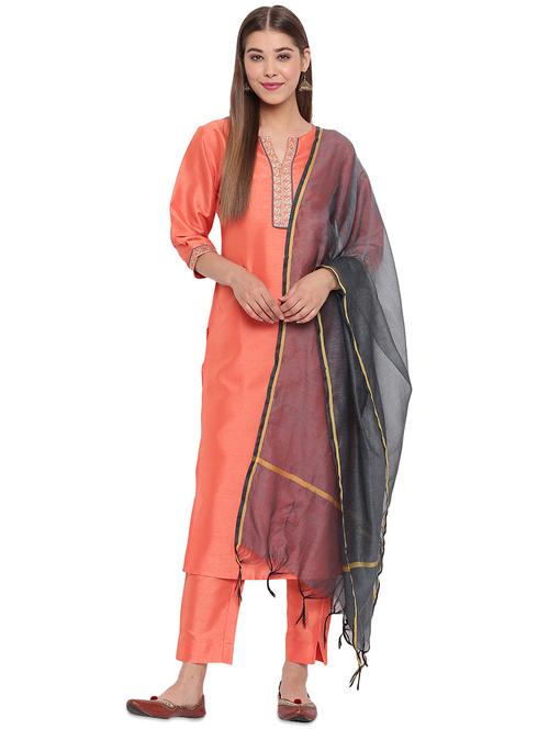 peach silk suit set - 17552463 - Very Small Image - 1