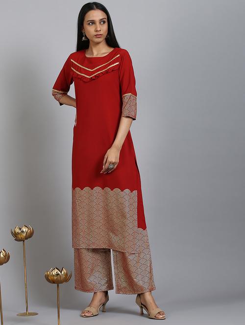 gold print kurta palazzo set - 17552464 - Very Small Image - 1