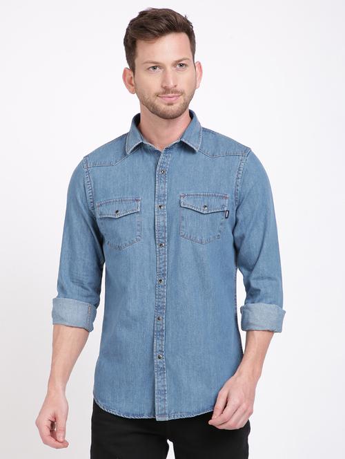 light blue denim casual shirt - 17552473 - Very Small Image - 1