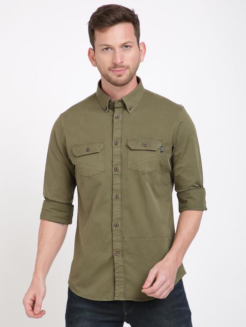 olive green solid casual shirt - 17552479 - Very Small Image - 1