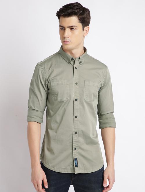olive green solid casual shirt - 17552483 - Very Small Image - 1