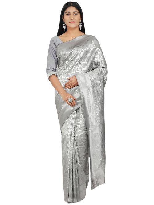 silver art silk banarasi saree - 17553889 - Very Small Image - 1