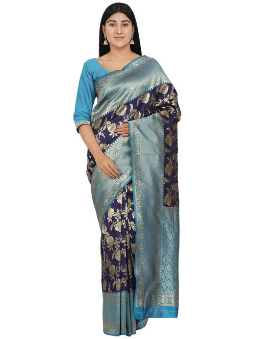 navy art silk banarasi saree - 17553892 - Very Small Image - 1