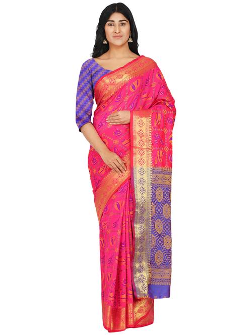 magenta banarasi saree with blouse - 17553905 - Very Small Image - 1