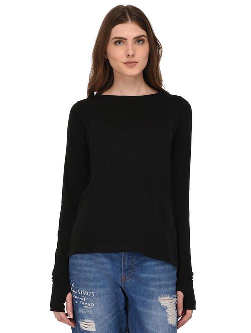 thumb hole sleeved solid tee - 17554395 - Very Small Image - 1