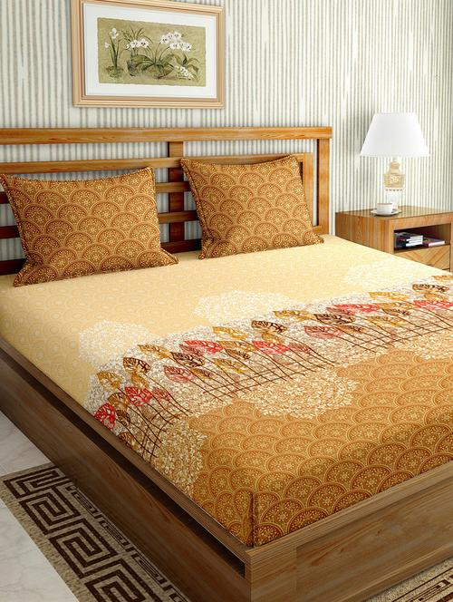 the oscar collection double bedsheet set super king size 180 tc cotton yellow colour - 17554433 - Very Small Image - 1