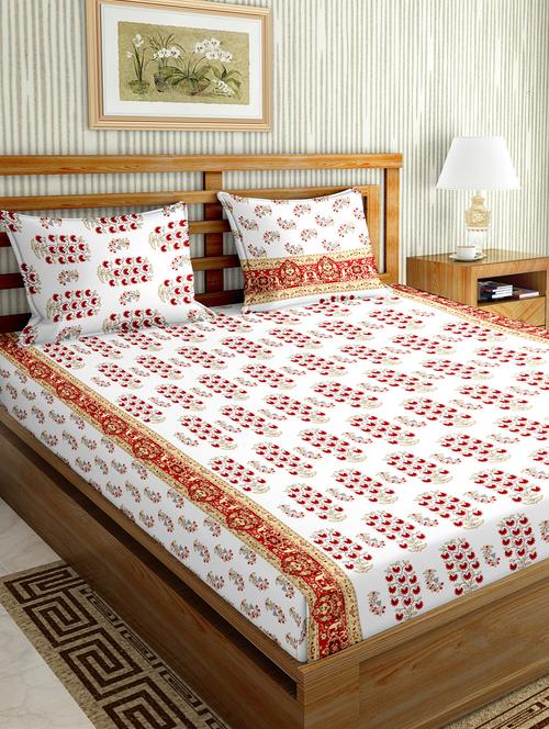 the oscar collection double bedsheet set super king size 180 tc cotton red colour - 17554447 - Very Small Image - 1