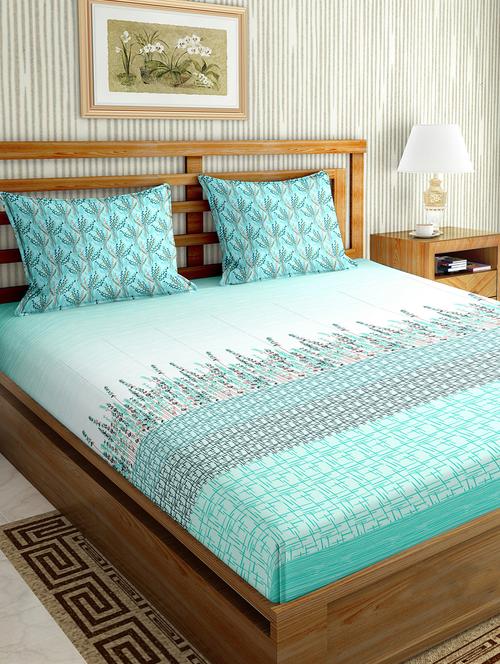 the oscar collection double bedsheet set super king size 180 tc cotton teal colour - 17554483 - Very Small Image - 1