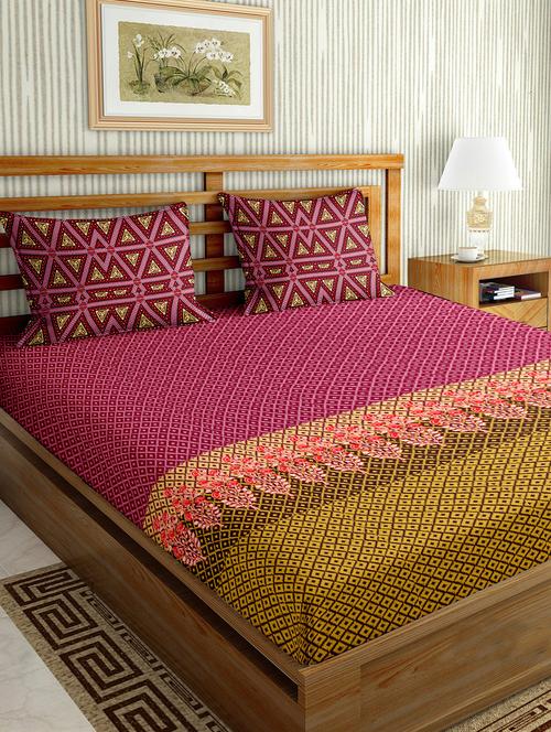the oscar collection double bedsheet set super king size 180 tc cotton red colour - 17554487 - Very Small Image - 1