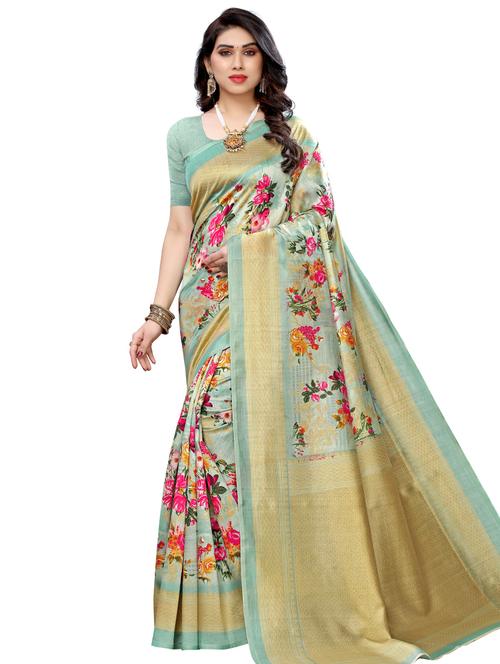 floral printed saree with blouse - 17555108 - Very Small Image - 1