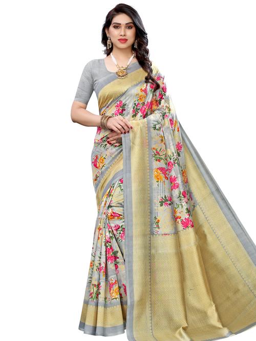 floral printed saree with blouse - 17555109 - Very Small Image - 1