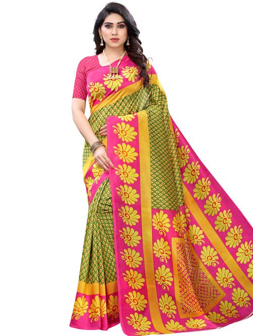 floral printed saree with blouse - 17555128 - Very Small Image - 1