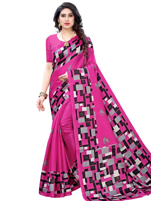 geometric printed saree with blouse - 17555133 - Very Small Image - 1