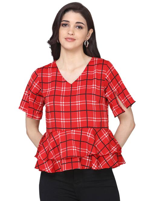 red crepe peplum top - 17555140 - Very Small Image - 1