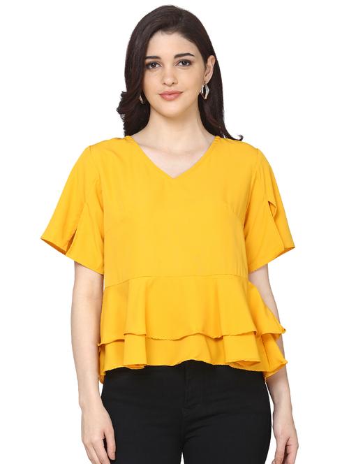 yellow crepe peplum top - 17555142 - Very Small Image - 1