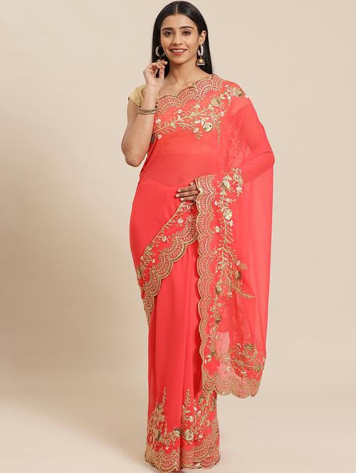 peach embroidered saree with blouse - 17555193 - Very Small Image - 1