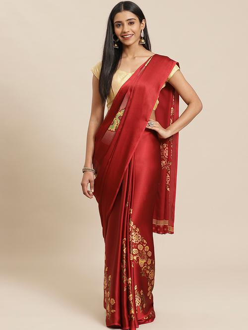 floral printed saree with blouse - 17555205 - Very Small Image - 1