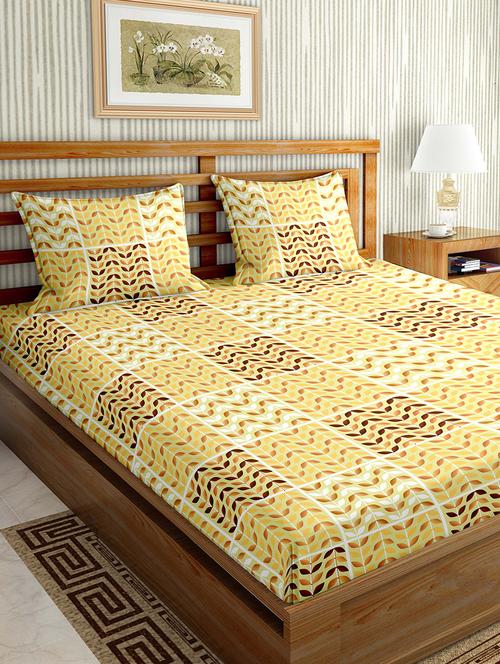 mysterious double bedsheet set king size 180 tc cotton yellow colour - 17555574 - Very Small Image - 1