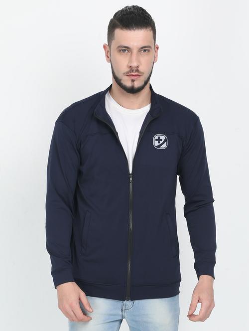 navy blue solid casual jacket - 17555769 - Very Small Image - 1
