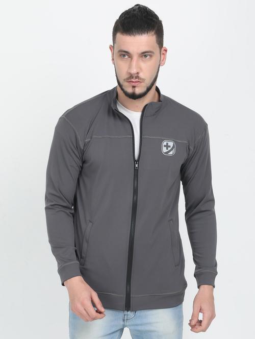 grey solid casual jacket - 17555770 - Very Small Image - 1
