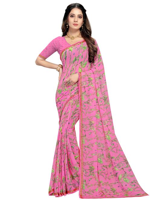 floral printed saree with blouse - 17555861 - Very Small Image - 1