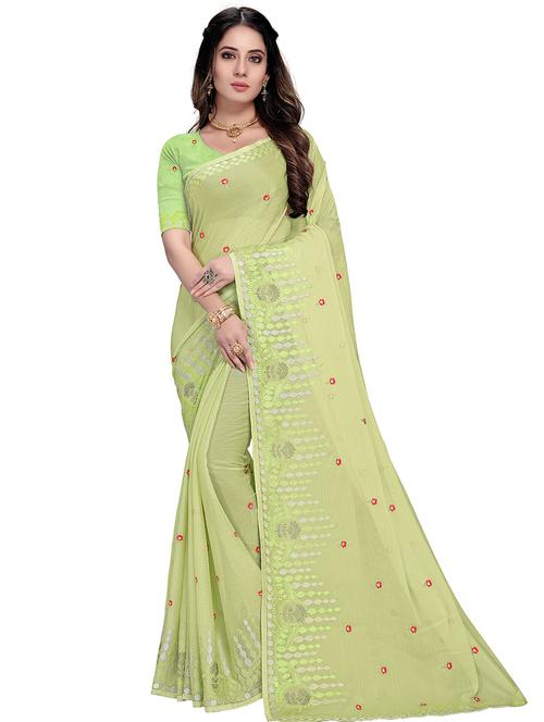floral motifs embroidered saree with blouse - 17555871 - Very Small Image - 1