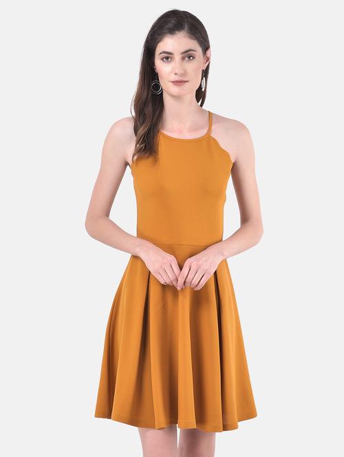 halter neck solid fit & flare dress - 17557237 - Very Small Image - 1