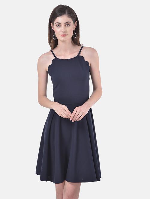 halter neck solid fit & flare dress - 17557239 - Very Small Image - 1